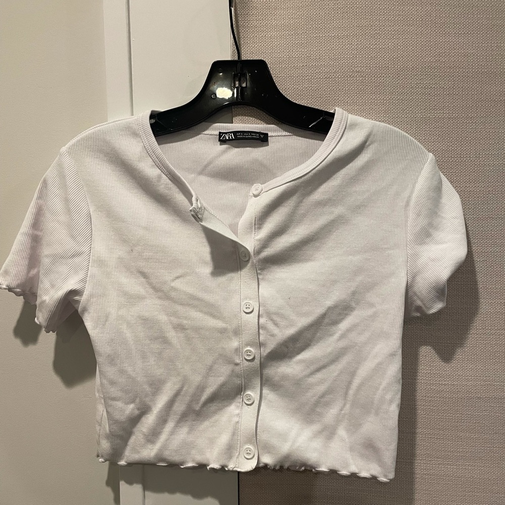 Zara White Button Up Crop Top